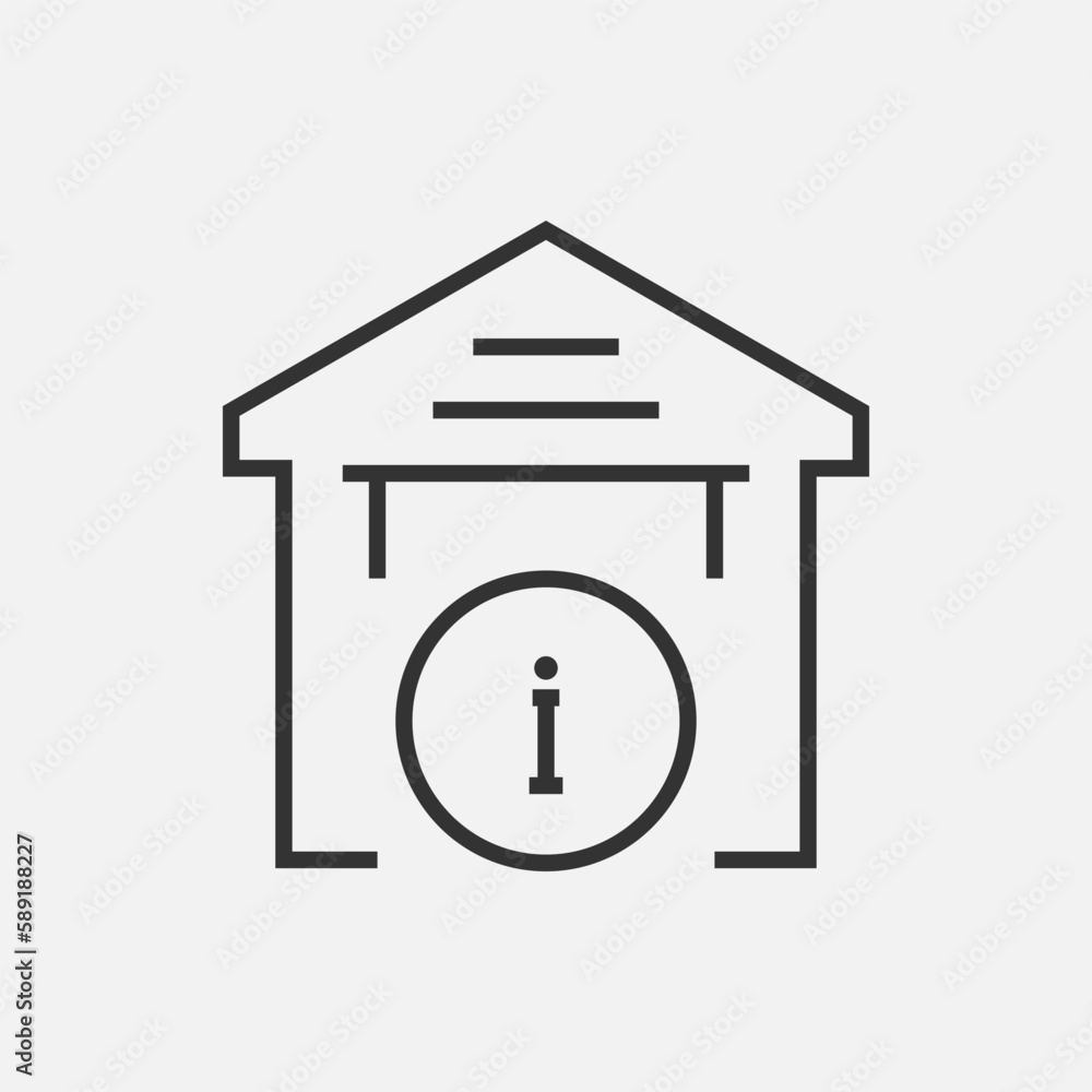 Black linear real estate for sale with info sign vector icon. House with information about house concept line design. Black linear real estate for sale with info sign vector icon. House with information about house concept line design.
