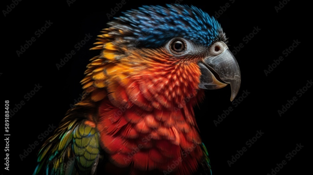 close up of a colorful bird isolated on dark background, rainbow colours, generative ai close up of a colorful bird isolated on dark background, rainbow colours, generative ai