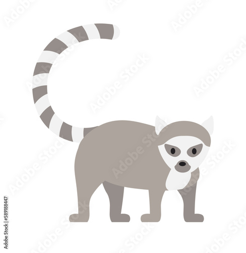 Concept Cute animals lemur. A flat cartoon illustration depicts a cute gray lemur in a whimsical scene. The concept showcases the playful and curious nature of animals. Vector illustration.