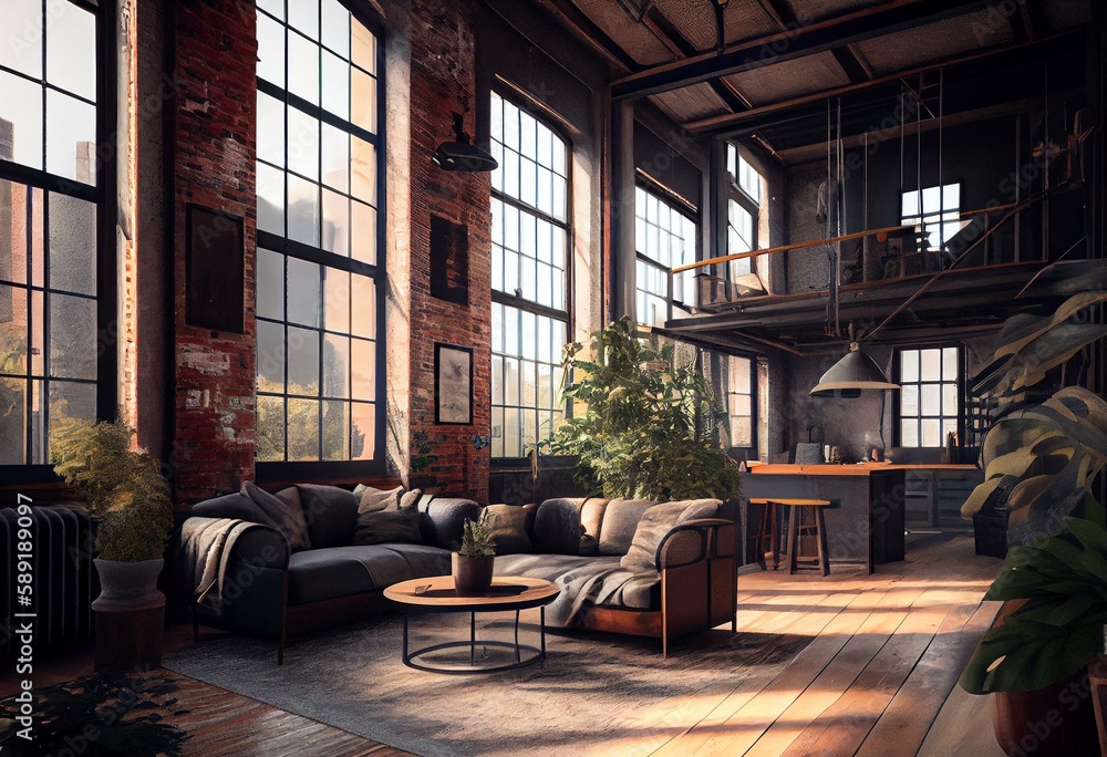 An industrial-style loft with exposed brick and metal beams3 ...
