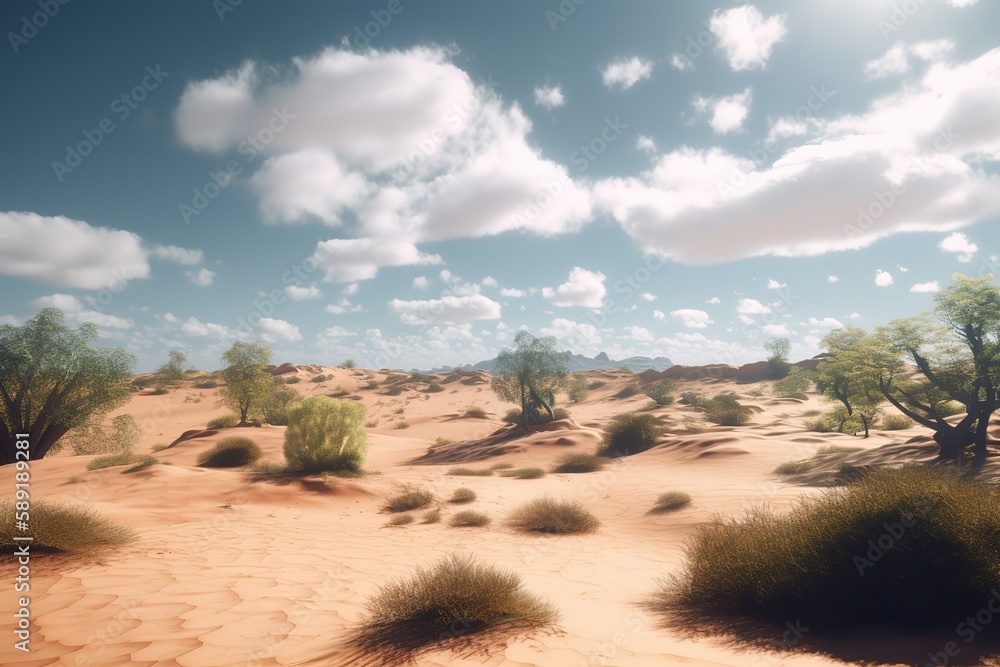 Scenic View Of Desert Against Clear Sky, Generative AI Scenic View Of Desert Against Clear Sky, Generative AI