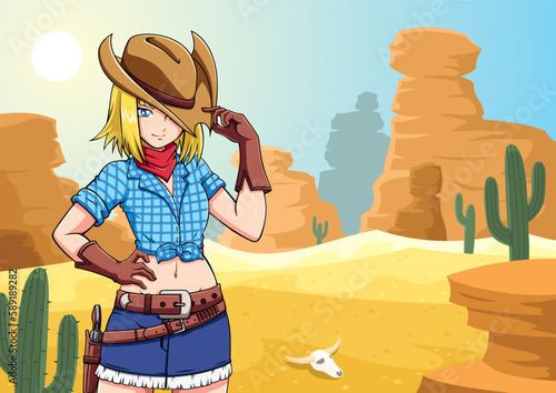 Anime Cowgirl in Desert