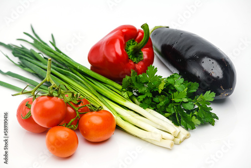 Various fresh vegetables isolated on white background.