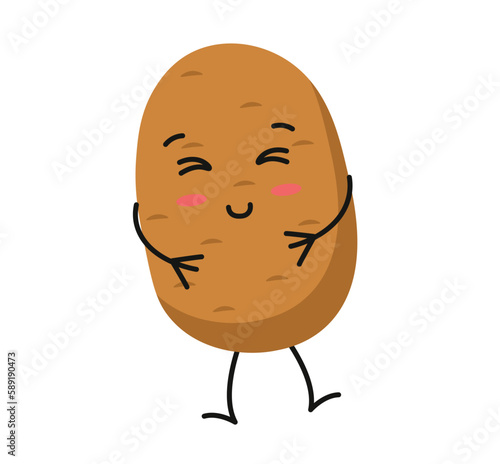 Concept Cute vegan food potato vegetable. The concept of this design is flat vector illustration of potato character, which has been created using cartoon-style design elements. Vector illustration.