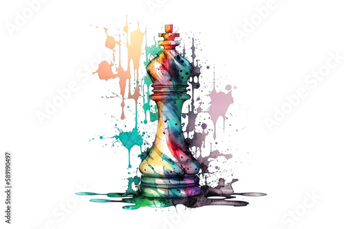 chess piece drawn with watercolors isolated on white background. AI generation