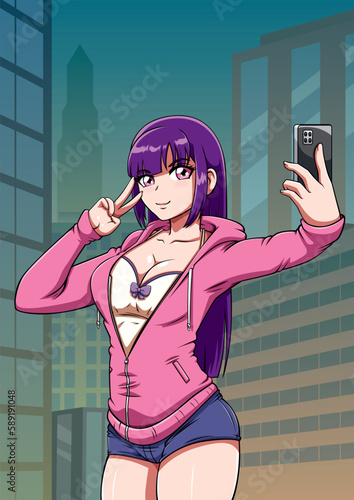 Anime Girl Taking Selfie