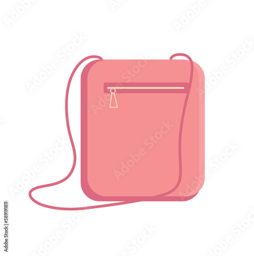 Concept Women handbag small pink clutch with thin hander. The illustration features, pink clutch handbag for women, rendered in a flat, style with touch of cartoonishness. Vector illustration.