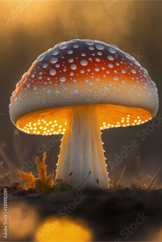 Amanita caesarea mushroom close up. Generative AI photo