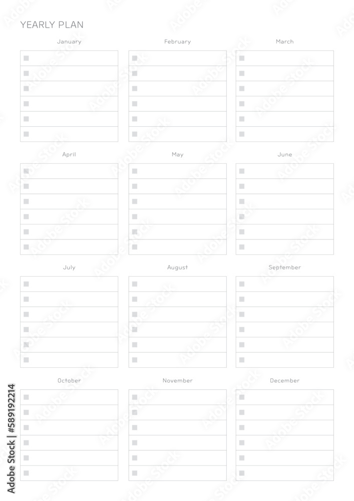 A year goal plan template with a simple and minimal style. Note, scheduler, diary, calendar planner document template illustration. A year goal plan template with a simple and minimal style. Note, scheduler, diary, calendar planner document template illustration.
