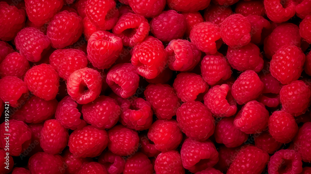 Background of fresh sweet red raspberries arranged together representing concept of healthy diet. Generative AI Background of fresh sweet red raspberries arranged together representing concept of healthy diet. Generative AI