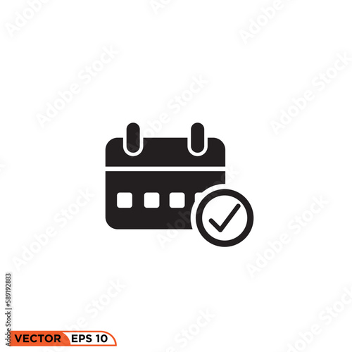 Icon solid vector graphic of calendar aproved photo