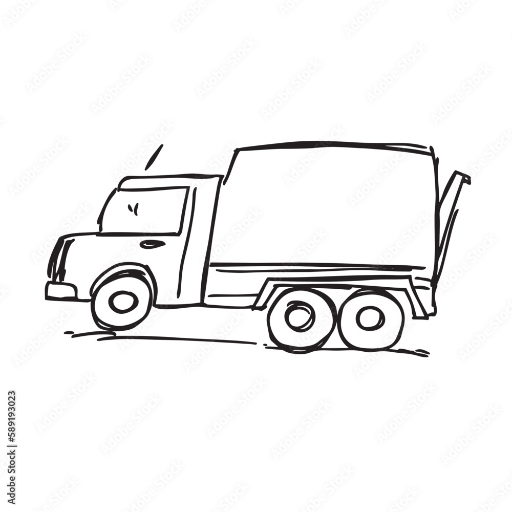 truck isolated on white Hand drawn vector illustration. 