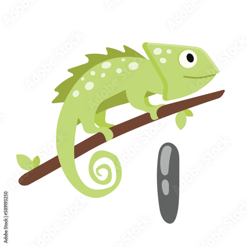 Concept Alphabet I iguana chameleon. The illustration is a flat  vector cartoon of the letter  I  with an iguana on it. It is a fun design suitable for children s illustration. Vector illustration.