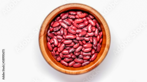 Kidney beans in wooden bowl isolated on white background. Generative AI