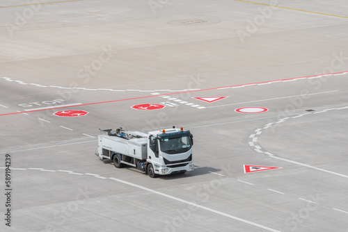 Lavatory truck on the airport runway