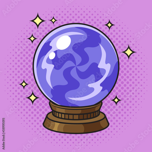 fortune teller magic crystal ball clairvoyant pinup pop art retro vector illustration. Comic book style imitation.