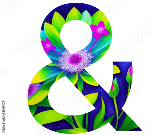 & - font symbol - neon Flowers no background - png - for website, email, presentation, advertisement, image, poster, placard, banner, postcard, ticket, logo, engraving, slide, tag - t-short, printable