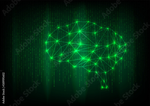 Polygon brain shining on digital code