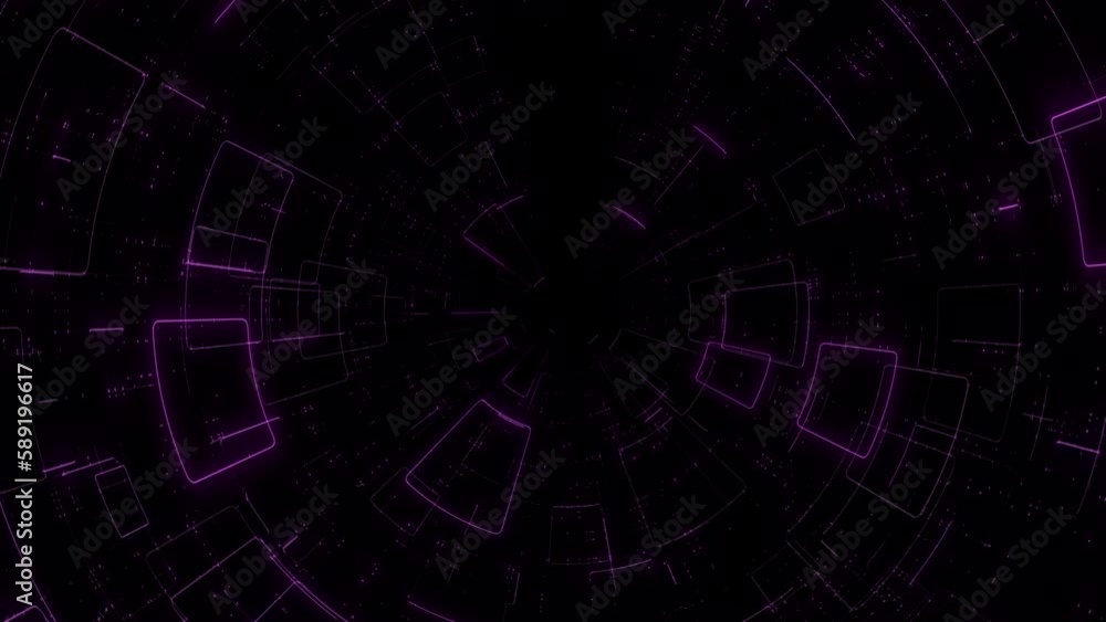Digital screen with neon led lines and space HUD elements, motion abstract corporate, cyber, futuristic and retro style background Digital screen with neon led lines and space HUD elements, motion abstract corporate, cyber, futuristic and retro style background