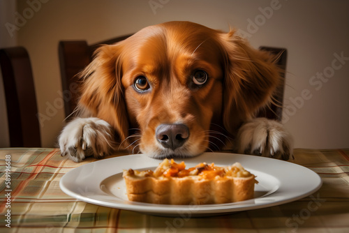 Close-up Of Dog Eating Food On Table,ai generative