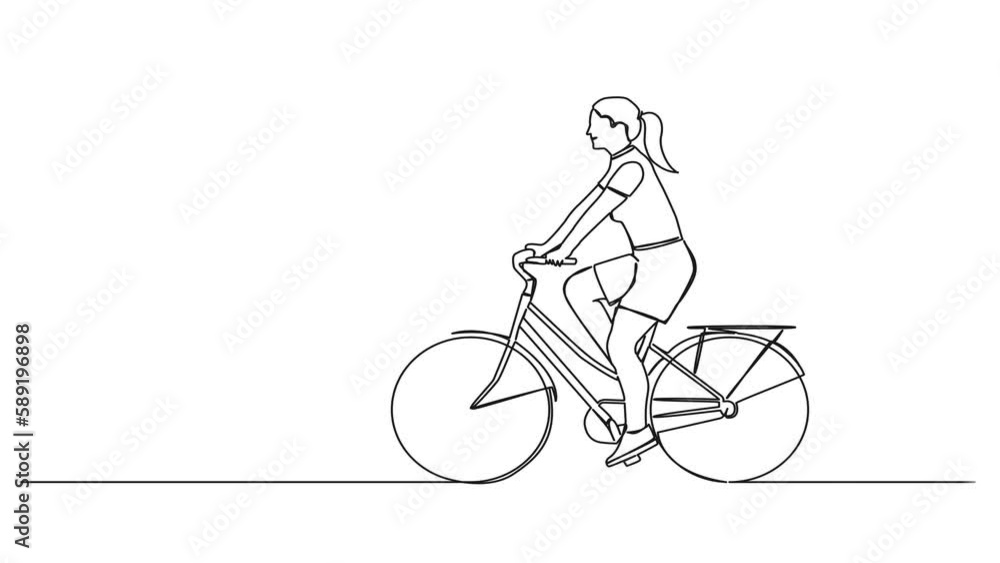 animated continuous single line drawing of woman on bicycle, line art animation animated continuous single line drawing of woman on bicycle, line art animation