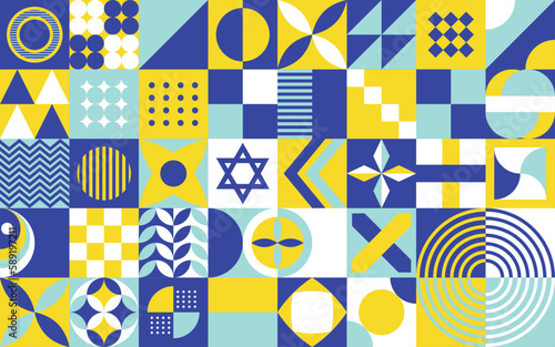 Jewish American Heritage Month Vector Illustration. May Awareness and Celebration. Neo Geometric pattern abstract graphic design. Israel Star of David. Social media post, website header, promotion art