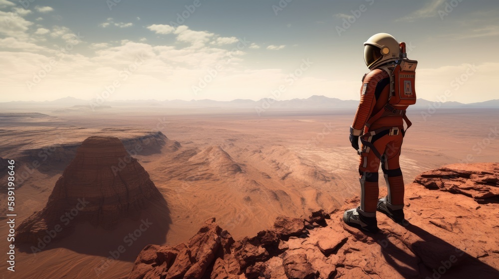 Conquering Mars. An astronaut explores an uninhabited planet. Generative AI