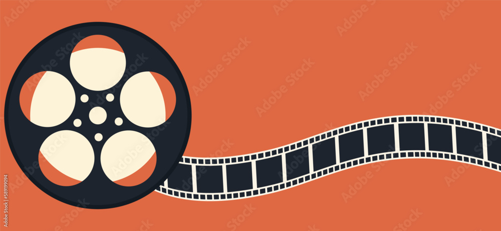 Vector background with vintage film reel. Movie and film design template.  Vector illustration Stock Vector