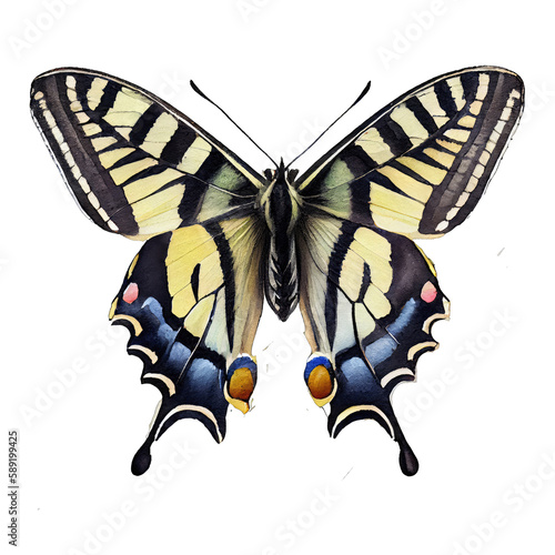 Scarce swallowtail  buterfly. Watercolor with transparent background. Generative AI