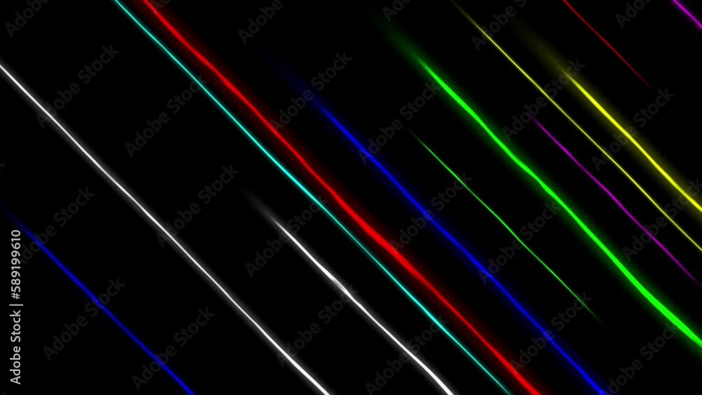 Colorful diagonal speed lines motion graphics with plain black background Colorful diagonal speed lines motion graphics with plain black background