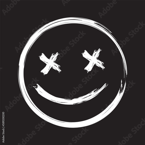 Scary Grunge Smile Face vector dead emoji, ink brush dead emoticon icon vector