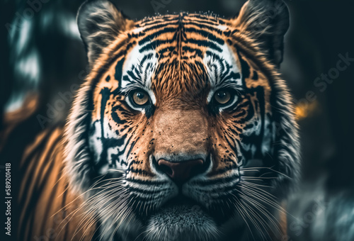 Portrait Tiger looks directly into the camera - Generative AI