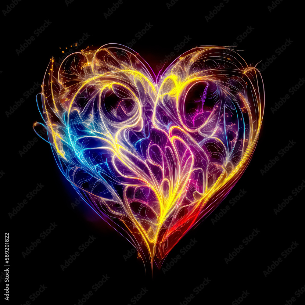 heart drawn with coloured glowing lines. AI generated heart drawn with coloured glowing lines. AI generated