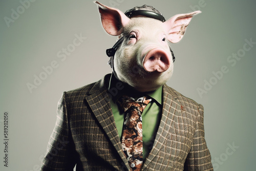 Pig dressed in a fancy bsuinessman or politician suit. Conceptual illustration. Generative AI © Mihai Zaharia