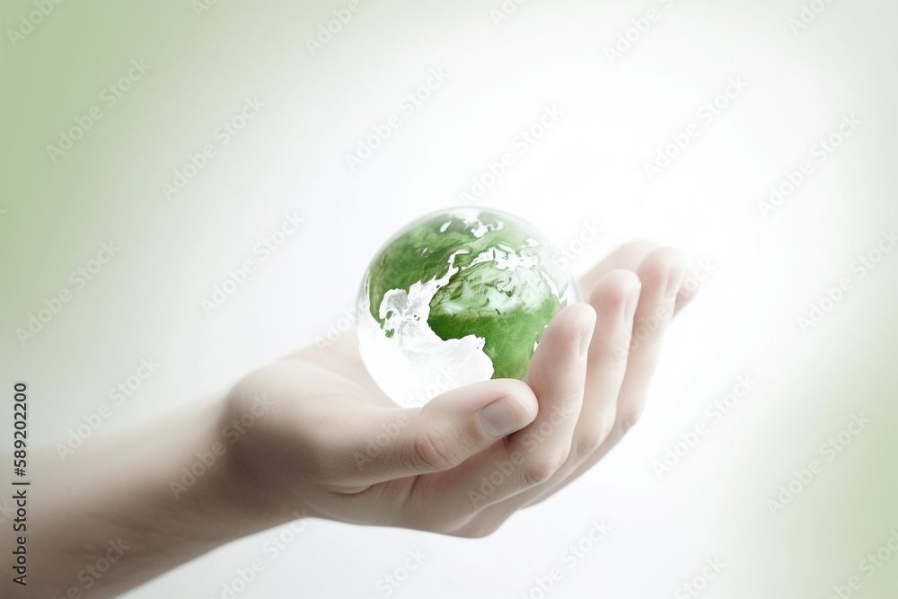 Hands holding Planet Earth. Earth Day conceptual illustration. Generative AI Hands holding Planet Earth. Earth Day conceptual illustration. Generative AI