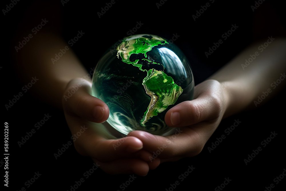 Hands holding Planet Earth. Earth Day conceptual illustration. Generative AI Hands holding Planet Earth. Earth Day conceptual illustration. Generative AI