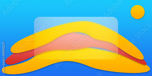 poster, sfondo dal design astratto minimalista con forme fluide e ombreggiature nei colori giallo e blu, rosso con effetto traslucido