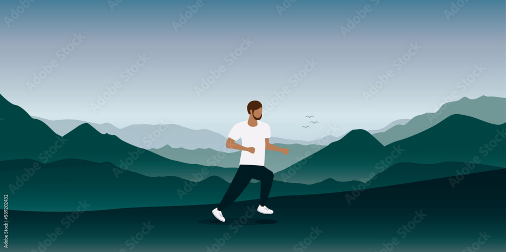 Obraz premium jogging man on mountain landscape outdoor sport