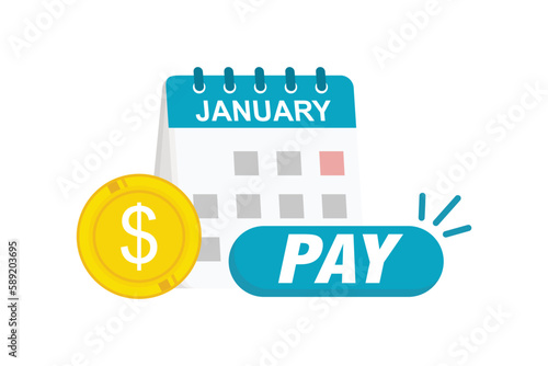 Subscription payment vector icon. Calendar with a monthly payment date for a registered member and with recurring payment icon. Monthly subscription payment basis fee concept.