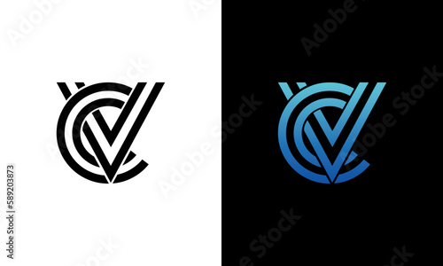 letter symbol VC or CV line art abstract modern logo