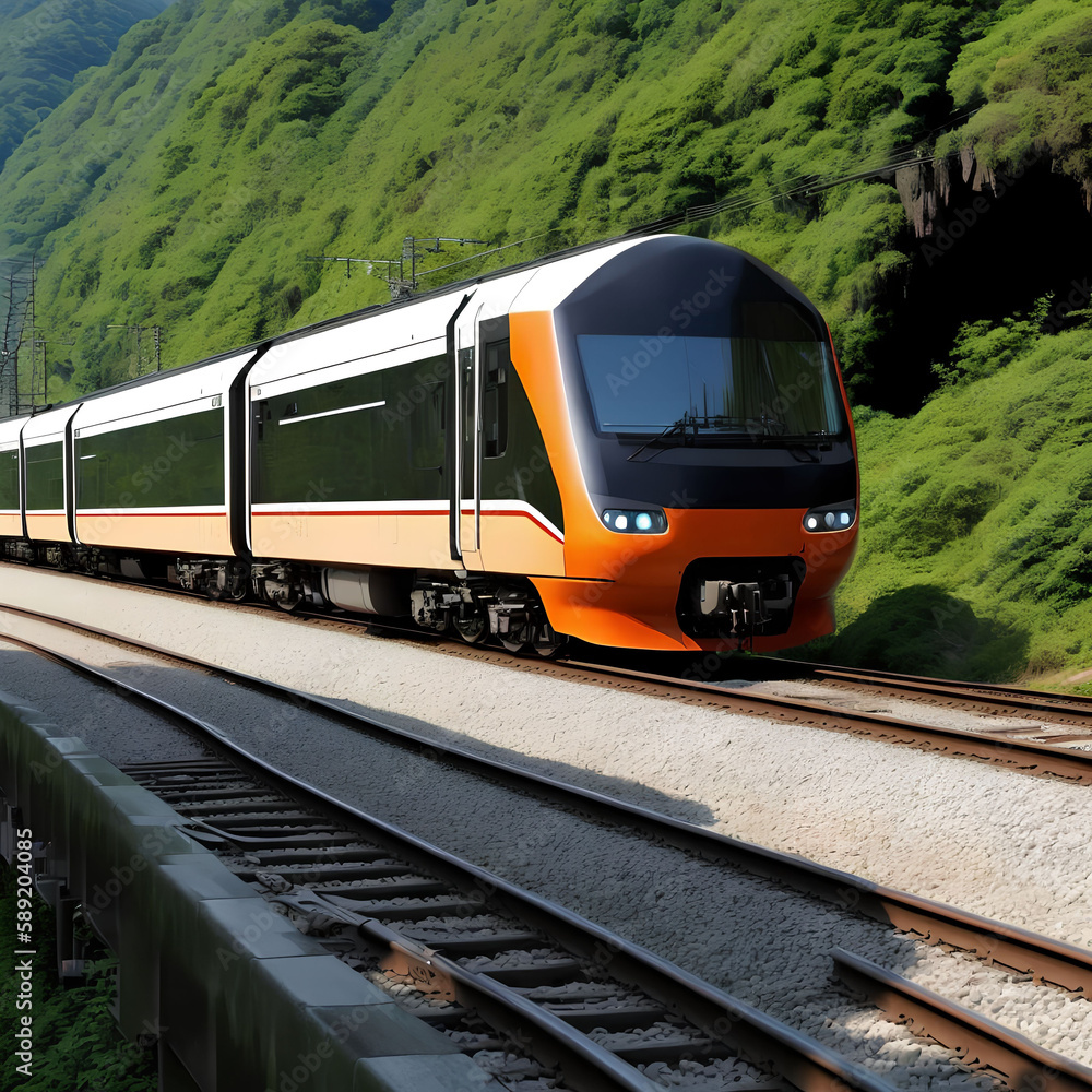 Fototapeta premium hi speed modern moving train, generative art by A.I.