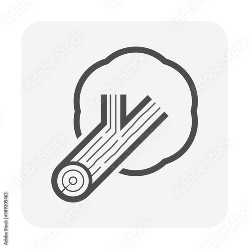 Tree falling, log or logwood vector icon. May called natural wood, plant and tree. To cutting, felling by saw, lumberjack for sawn to lumber, woodworking, sawmill industry and construction material.