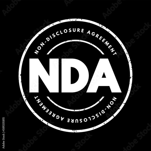 NDA Non-Disclosure Agreement - legal contract between two parties that outlines confidential material, acronym text stamp