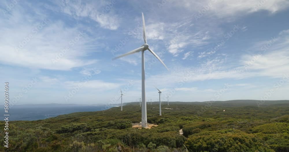 Wind Turbines on coast sustainable energy 4K Wind Turbines on coast sustainable energy 4K