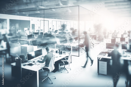 Business people walking in motion blur, blurred businessman working in modern office Ai generated