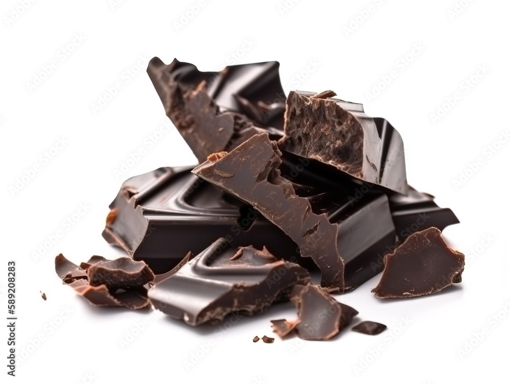 Pieces of dark chocolate isolated on white background. Pieces of dark chocolate isolated on white background.