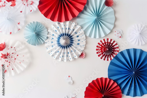 4th of July holiday celebration paper fan background. Generative ai