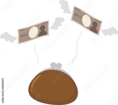 飛んでいくお金とがま口財布
