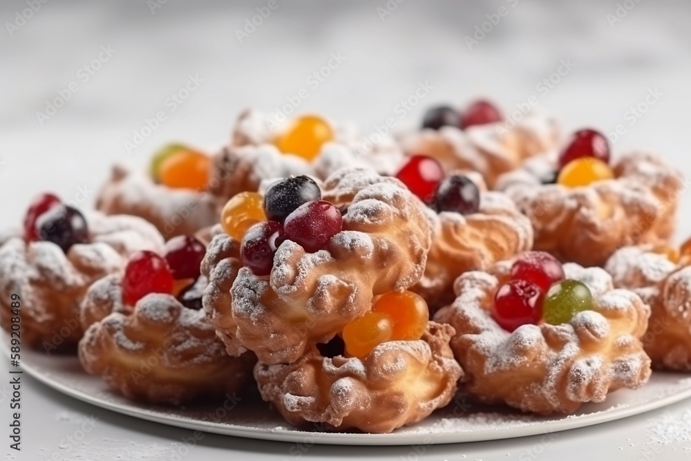 Delicious carnival pancakes decorated with cherries, AI generative Delicious carnival pancakes decorated with cherries, AI generative