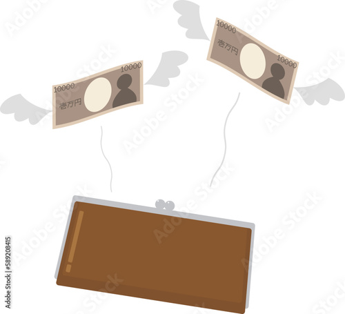 飛んでいくお金とがま口長財布